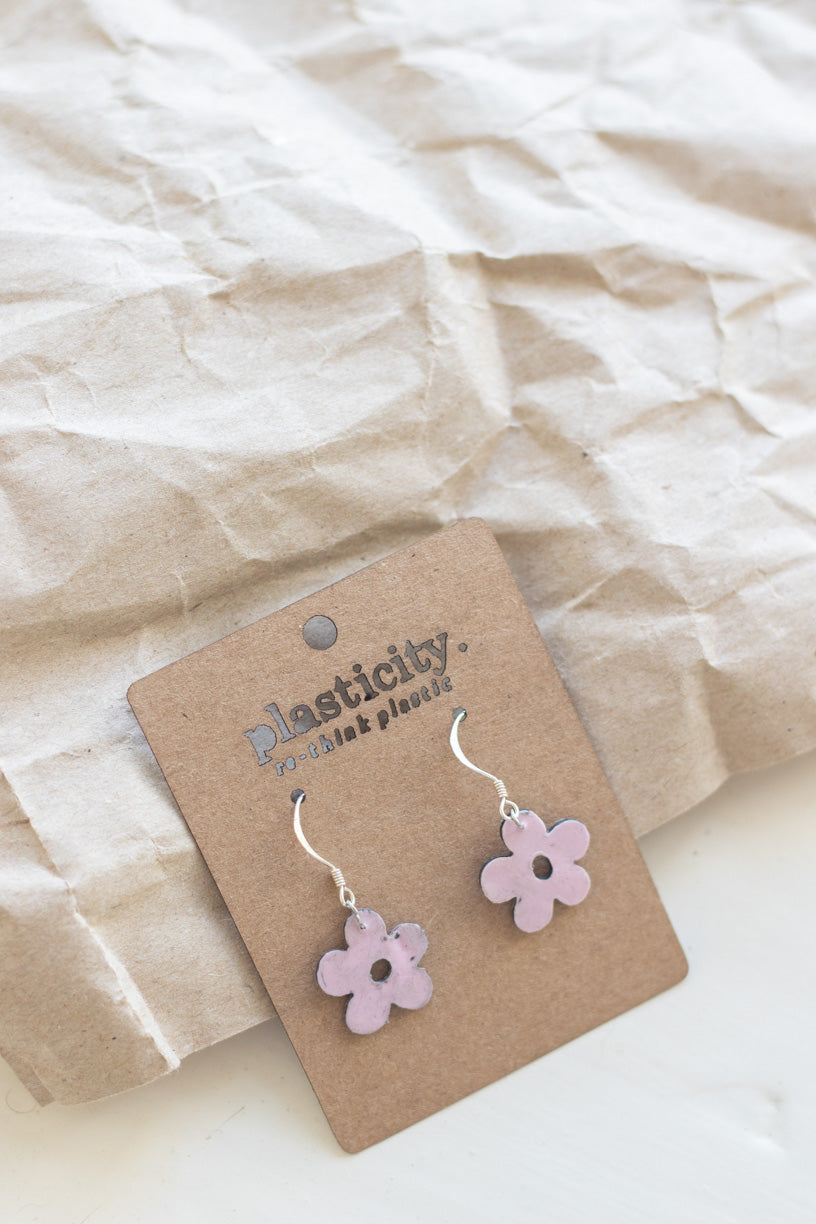 Upcycled daisy dangle 925 Sterling Silver Earrings | Light Pink Midi