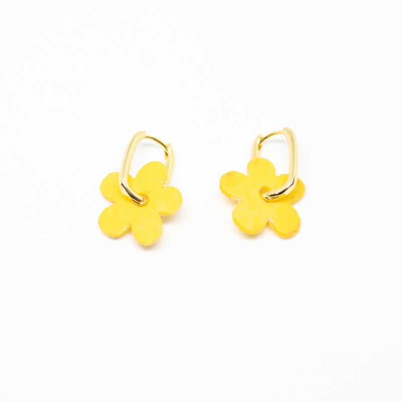 Upcycled Daisy 18K Gold-Plated Huggies Earrings | Yellow