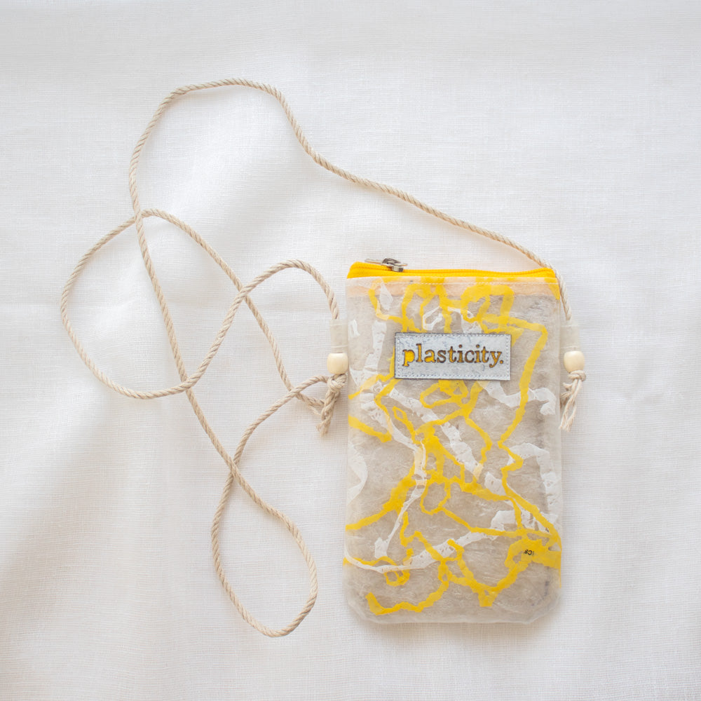 Upcycled plastic phone sling pouch | Yellow