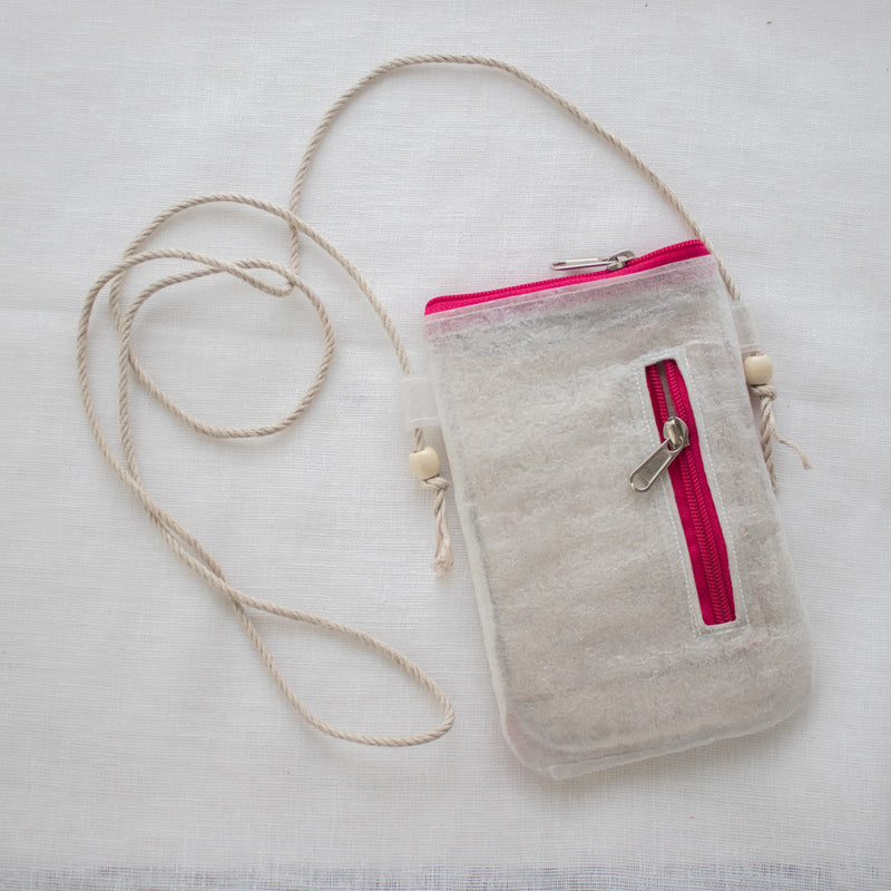 Upcycled plastic phone sling pouch | Pink