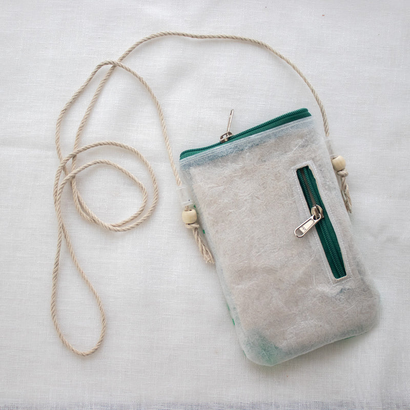 Upcycled plastic phone sling pouch | Green