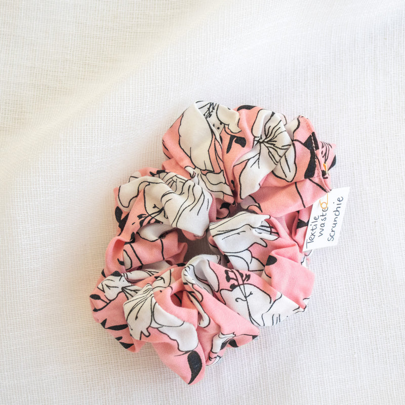 Upcycled textile waste scrunchie